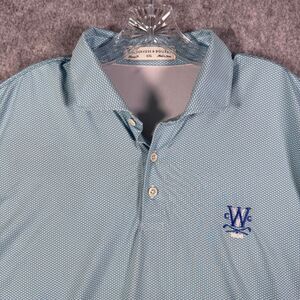 Holderness Bourne Shirt Mens 2XL Blue Embroidered Tailored Fit Polo Geometric